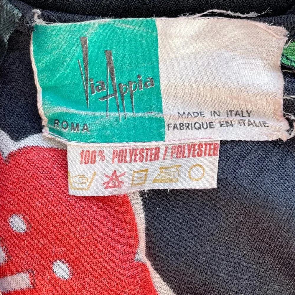 Via Appia 1970s Vintage Italian Pop Art Print Black Jersey Maxi Dress - Picture 6 of 8